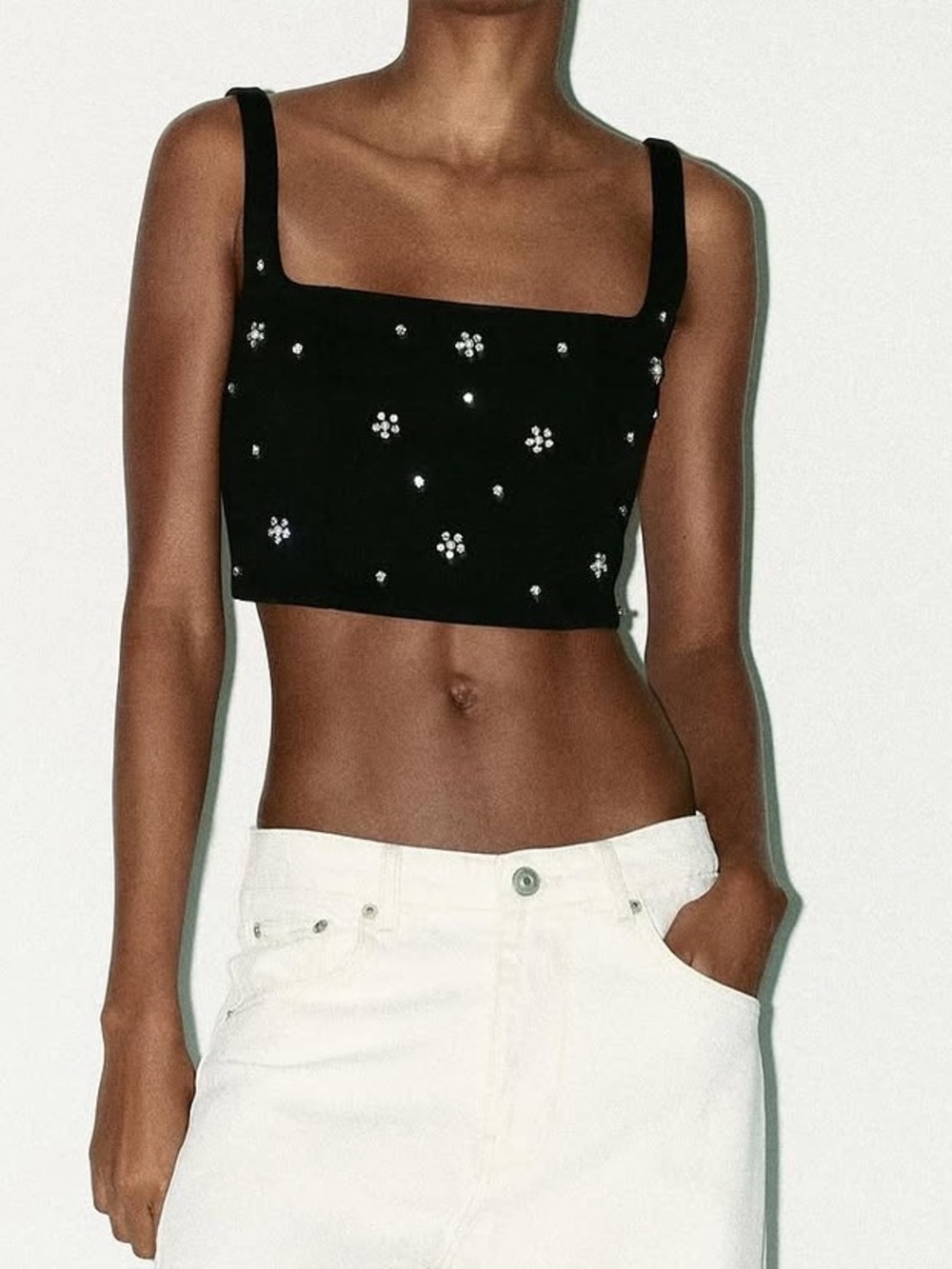 Zara Black Embellished Crop Top